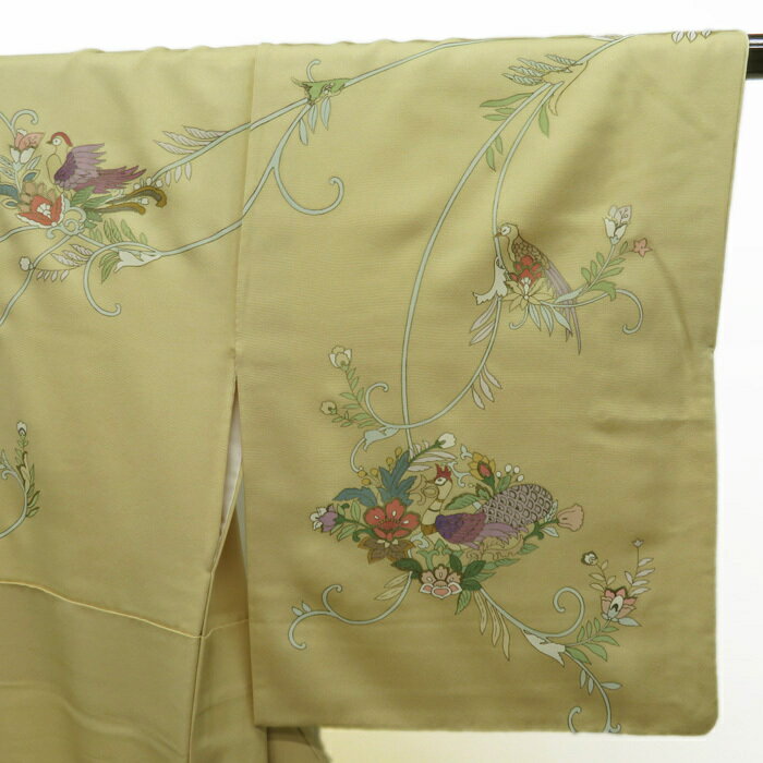 ＼ FINAL PRICE ／ 【 中古 】 訪問着 リサイクル着物 フォーマル 金彩 更紗の花鳥 濃いクリーム色 丈162cm 裄64cm Mサイズ A440-5 [ 正絹 袷 中古訪問着 リサイクル 着物 訪問着物中古 アウトレット 仕立て上がり 送料無料 結婚式]