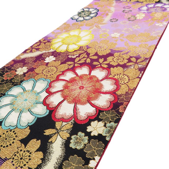 楽天特選リサイクル着物　きもの北條＼ FINAL PRICE ／ 【 中古 】 振袖用 袋帯 リサイクル 着物 花模様 桜 正絹 成人式 結婚式 結納 パーティー A816-5 [ 正絹 アウトレット 振袖 袋帯 kimono 販売 セール バーゲン 送料無料 きもの北條]
