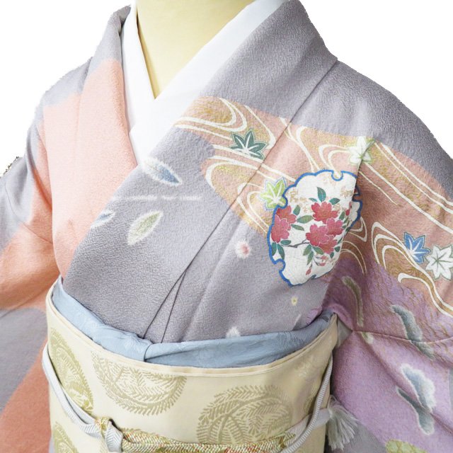 【 中古 】 訪問着 リサイクル着物 正絹 袷 フォーマル 金駒刺繍 花模様 桜 菊 松 雪輪 鴇色 薄灰色 多色 身丈162.5cm 裄69cm M A1004-5 [ 和服 入学式 卒業式 母 結婚式 お宮参り 送料無料 きもの北條]