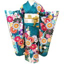 【 中古 】 振袖 着物 リサイクル 正絹 金駒刺繍 花模様 地模様 孔雀緑色 多色 身丈174cm 裄70cm L トール A1011-5 [和服 振袖 レン...