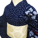 【 中古 】 夏物 浴衣 リサイクル着物 木綿 カジュアル 絞り染め 花模様 濃紺色 多色 身丈163cm 裄66cm L A1031-5 [ ゆかた 洗える ...