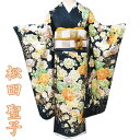 【 未使用 】 振袖 着物 正絹 SEIKO MATSUDA 松田聖子 薔薇模様 バラ 地模様 黒緑色 多色 身丈176cm 裄70cm L トール A1098...