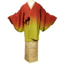 【 中古 】 コート 道中着 リサイクル着物 正絹 縮緬地 暈し 樺色 黄土色 身丈85cm 裄66.5cm A1118-5 [和服 サイズ 和装コート 道中着...