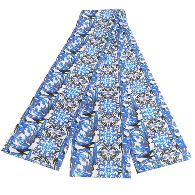 新品 半幅帯 正絹 カジュアル 未仕立て 全通 花紋 華文 銀通し 青系色 多色 A1127-6 [和服 半幅帯 kimono 美品 送料無料 きもの北條]