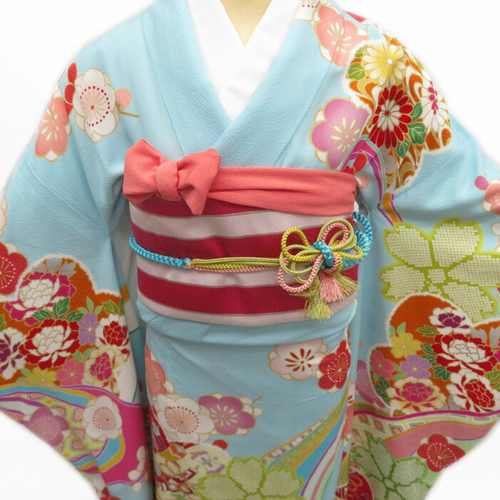 Rakuten - ＼ FINAL PRICE ／ 振袖用 縞模様 リサイクル 着物 成人式 結婚式 結納 パーティー 振袖 マゼンタ 薄桜色 銀 袋帯 A591-7 【 中古 】 振袖用帯 振袖用袋帯 アウトレット 販売 振袖着物 バーゲン 正絹 フォーマル