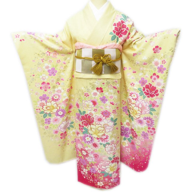 Rakuten - ＼ FINAL PRICE ／ 【 中古 】 振袖 リサイクル着物 正絹 花模様 桜 刺繍 銀通し 成人式 結婚式 結納 パーティー トール 丈173cm 裄70cm Lサイズ A767-7 [ 振袖 レンタルアップ アウトレット 送料無料 きもの北條]