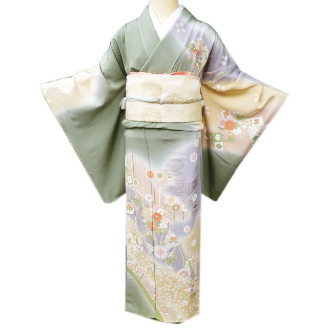 乐天商城 - 【 未使用 】 訪問着 着物 正絹 袷 作家物 落款 金駒刺繍 花模様 雪輪 白茶色 柳茶 多色 身丈164cm 裄67.5cm L A1004-7 [ 和服 入学式 卒業式 母 結婚式 お宮参り アウトレット 送料無料 きもの北條]