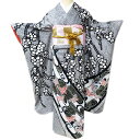 【 中古 】 振袖 着物 リサイクル 正絹 鹿の子絞り 梅模様 流水 蝶 黒色 多色 金 身丈159cm 裄62cm M A976-7 [ 和服 振袖 レンタル...
