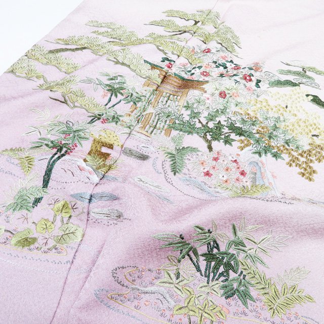 D349 中国刺繍　乱針刺繍　訪問着　正絹　着物　袷　極美品 D349 中国刺繍 乱針刺繍 訪問着 正絹 着物 袷 極美品 D349 中国