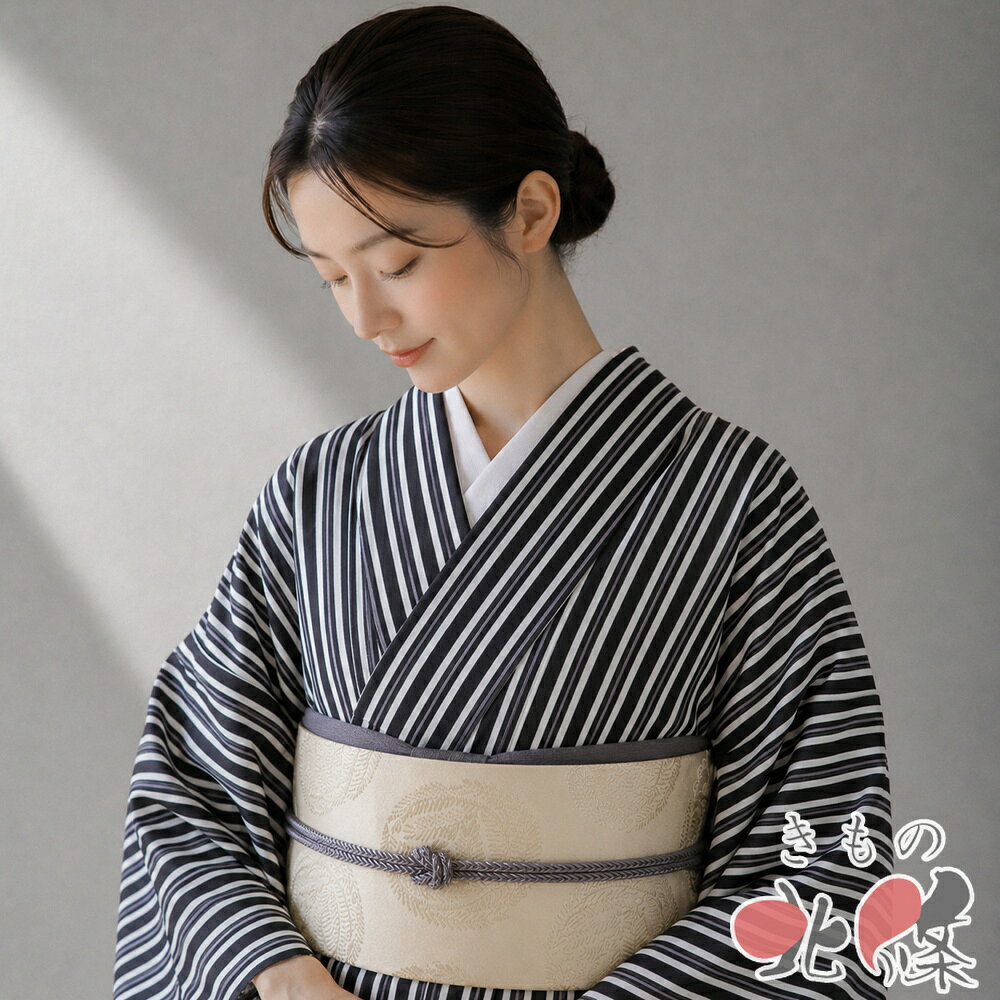 正絹上質小紋　単衣　縞　⑩( 訪問着、紬、袋帯なども出品) 正絹上質小紋 単衣 縞 ⑩( 訪問着、紬、袋帯なども出品) knon9738_02.jpg