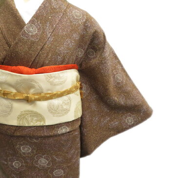 花の図 お洒落な和の装いに 茶色 苔色 訪問着 A583-8 SA 【中古】 丈151.5cm 裄64cm 訪問着 リサイクル 着物 フォーマル 袷 送料無料 結婚式 お宮参り お茶会 茶席 パーティー 入学式 卒業式 仕立て上がり 秋冬春 正絹 きもの北條