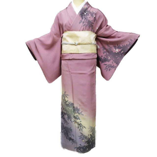 Rakuten - 【 中古 】 訪問着 リサイクル着物 正絹 袷 フォーマル 紋付き 樹木の図 暈し 紅藤色 多色 金銀 身丈158.5cm 裄68cm M A1032-8 [ 和服 入学式 卒業式 お茶会 結婚式 お宮参り アウトレット 送料無料 きもの北條]