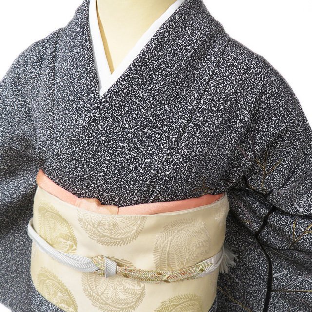 【 中古 】 訪問着 リサイクル着物 正絹 袷 フォーマル 川村久太郎 落款 刺繍 木の枝と花の図 黒色 身丈157cm 裄64.5cm M ワイド A1070-8 [ 和服 入学式 卒業式 母 結婚式 お宮参り アウトレット 送料無料 きもの北條]