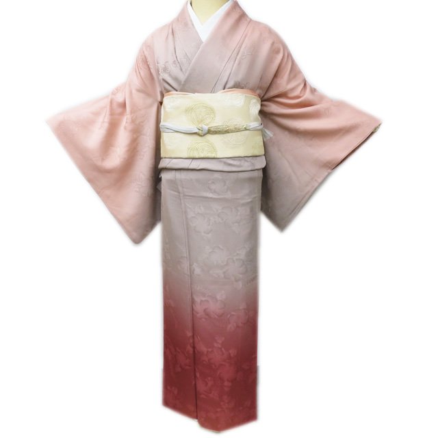 樂天商城 - ＼ FINAL PRICE ／ 【 中古 】 訪問着 リサイクル着物 正絹 袷 フォーマル 紋付 辻が花模様 地模様 暈し 朱鷺色 亜麻色 蘇芳色 身丈161cm 裄65.5cm M A941-8 [ 和服 入学式 卒業式 お茶会 結婚式 お宮参り アウトレット 送料無料 きもの北條]