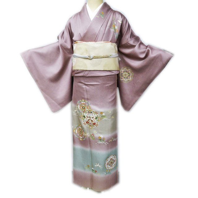 Rakuten - ＼ FINAL PRICE ／ 【 中古 】 訪問着 リサイクル着物 正絹 袷 華文 花鳥文様 暈し 反端付き 鴇浅葱色 多色 金 身丈166.5cm 裄70.5cm L トール A968-8 [ 和服 入学式 卒業式 お茶会 結婚式 お宮参り アウトレット 送料無料 きもの北條]