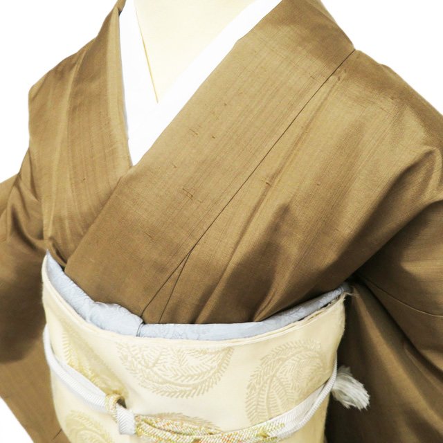【 中古 】 紬地 訪問着 リサイクル着物 正絹 袷 セミフォーマル 刺繍 花鳥の図 朽葉色 多色 身丈155.5cm 裄66cm S A1146-8 [和服 紬 訪問着 アウトレット きもの kimono 送料無料 きもの北條]