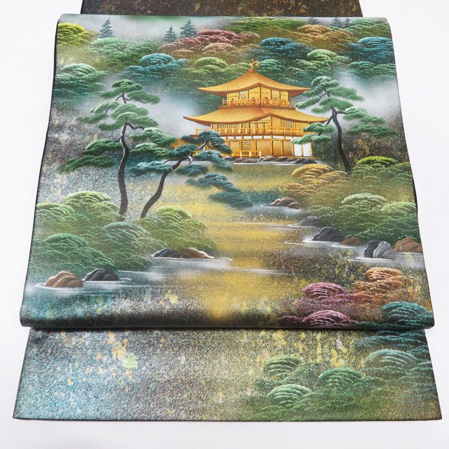 【 未使用 】 袋帯 正絹 セミフォーマル 仕立て上がり 三通 作家物 裕峰 落款 金閣寺 引箔 A1254-8 [お宮参り 七五三 式典 お茶会 お茶席 茶道 利休忌 送料無料 きもの北條]