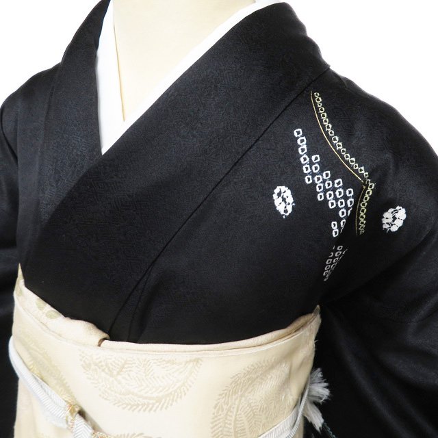 【 中古 】 付下げ 付け下げ 訪問着 リサイクル着物 正絹 袷 フォーマル 絞り染め 地模様 黒色 多色 金 身丈155cm 裄63.5cm S A1269-8 [和服 入学式 卒業式 お茶会 お茶席 茶道 お宮参り 利休忌 送料無料 きもの北條]