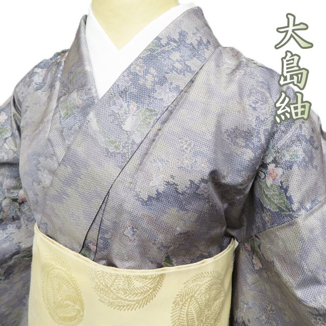 Rakuten - ＼ FINAL PRICE ／ 【 中古 】 特選 大島紬 着物 正絹 袷 カジュアル 花模様 薄紫系色 多色 身丈160cm 裄64cm M きもの北條 A828-9 [ 和服 きもの 紬 普段着 kimono アウトレット 送料無料 きもの北條]