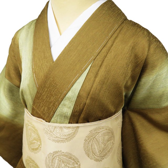 Rakuten - 【 中古 】 小紋 リサイクル着物 正絹 袷 カジュアル 暈し 墨流し 桑茶色 青朽葉色 身丈158cm 裄63cm M A1048-9 [ 和服 きもの 普段着 kimono アウトレット 送料無料 きもの北條]