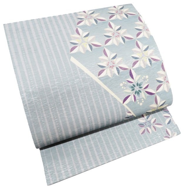 【 中古 】 特選 ワッカ wakka 京袋帯 名古屋帯 なごや帯 正絹 カジュアル 仕立て上がり 全通 縞模様 花模様 南天 錆青磁色 多色 A1062-9 [ 和服 お茶会 お茶席 茶道 着物 帯 きもの kimono アウトレット 送料無料 きもの北條]