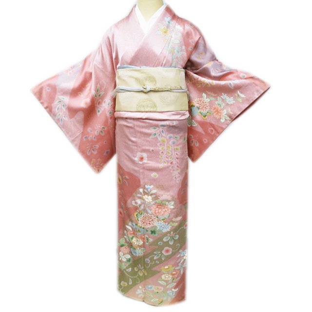 乐天商城 - ＼ FINAL PRICE ／ 【 中古 】 訪問着 リサイクル着物 正絹 袷 フォーマル 金彩 花の図 菊 梅 桜 藤 桔梗 秋桜 薄紅色 多色 身丈164.5cm 裄66.5cm L A938-9 [ 和服 入学式 卒業式 お茶会 結婚式 お宮参り アウトレット 送料無料 きもの北條]