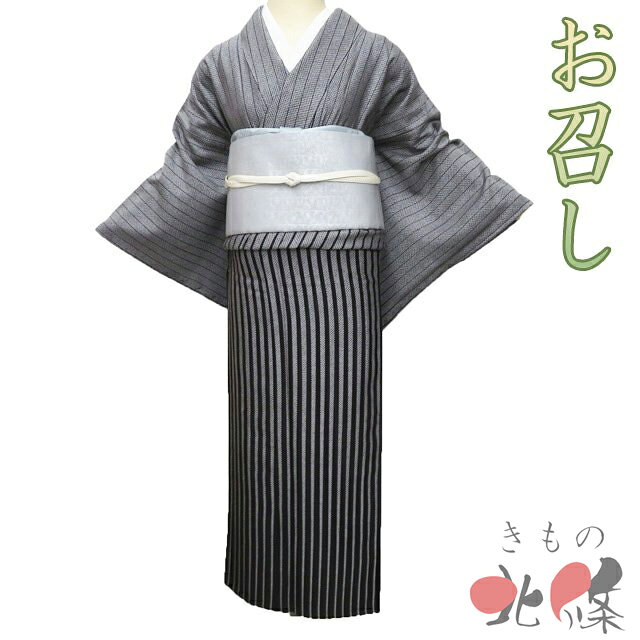 Rakuten - 【 中古 】 お召し 御召 リサイクル着物 正絹 単衣 カジュアル 縦縞模様 鹿の子模様 黒鳶色 鼠色 身丈159.5cm 裄65cm M A1341-9 [和服 お茶会 お茶席 茶道 観劇 街歩き きもの kimono 送料無料 きもの北條]
