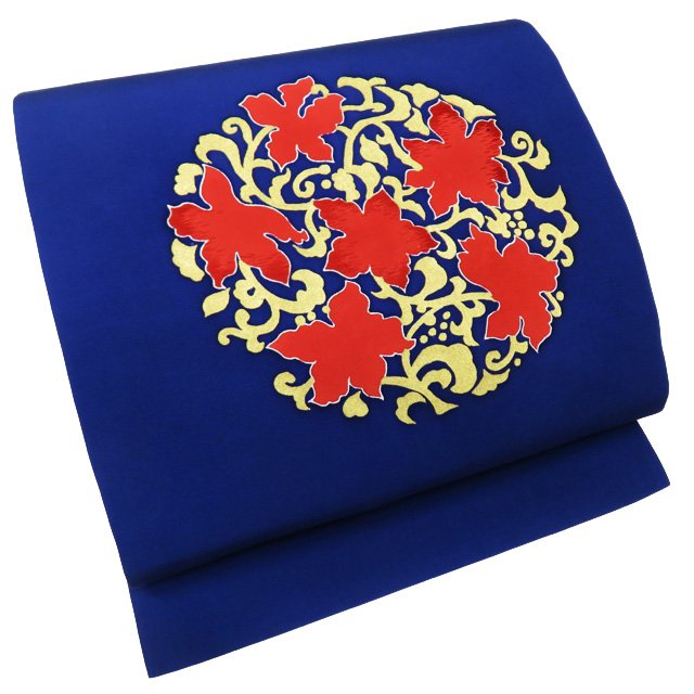 ＼ FINAL PRICE ／ 【 中古 】 名古屋帯 なごや帯 リサイクル 正絹 カジュアル 仕立て上がり 花の図 濃藍色 金 A954-10 [ 和服 お茶会 お茶席 茶道 着物 帯 きもの kimono アウトレット 送料無料 きもの北條]