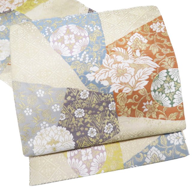 【 中古 】 袋帯 リサイクル 正絹 フォーマル 仕立て上がり 六通 草木染 花模様 砥粉色 多色 金 A971-10 [ 和服 お茶会 お茶席 茶道 着物 帯 kimono 通販 購入 送料無料 きもの北條]