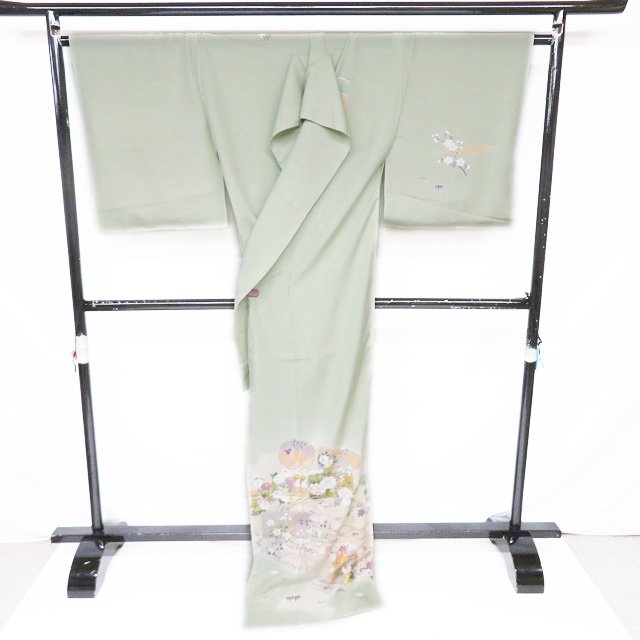 【 未使用 】 夏物 付下げ 付け下げ 訪問着 着物 未仕立て 仮絵羽 正絹 絽 フォーマル 花の図 薄萌葱色 多色 A1163-10 [和服 お茶会 お茶席 茶道 お宮参り 送料無料 きもの北條] 2