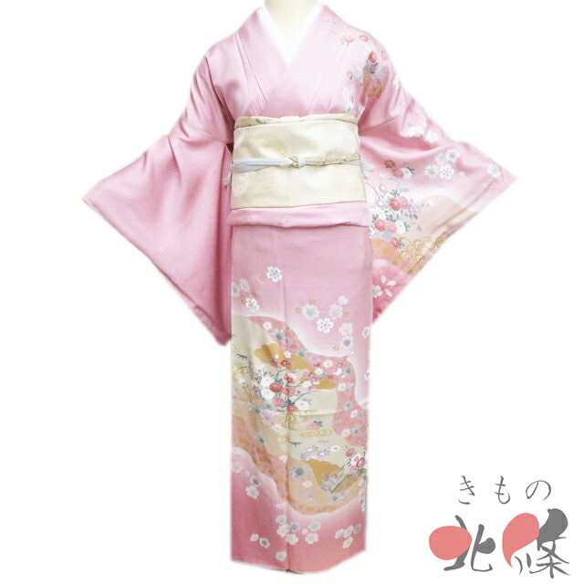 Rakuten - 【 中古 】 訪問着 リサイクル着物 正絹 袷 フォーマル 花の図 流水 桃色 多色 金 身丈162.5cm 裄65.5cm M A1306-10 [入学式 卒業式 お宮参り 結婚式 お茶会 お茶席 茶道 利休忌 和服 送料無料 きもの北條]