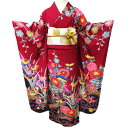 【 中古 】 特選 振袖 着物 リサイクル 正絹 加賀 落款 花模様 鴛鴦 流水 真紅色 多色 身丈163cm 裄70cm L ワイド A1030-11 [和服...