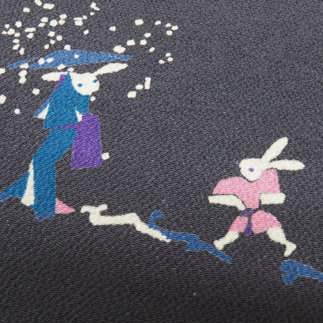 ＼ FINAL PRICE ／ 【 中古 】 名古屋帯 なごや帯 リサイクル 正絹 カジュアル 仕立て上がり 縮緬地 ちりめん 兎の図 鈍色 A961-11 [ 和服 お茶会 お茶席 茶道 着物 帯 きもの kimono アウトレット 送料無料 きもの北條]