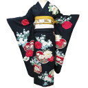 【 中古 】 振袖 リサイクル着物 正絹 花模様 菊 牡丹 梅 地模様 黒色 多色 金 身丈167cm 裄68cm L トール A1156-11 [和服 振袖 ...