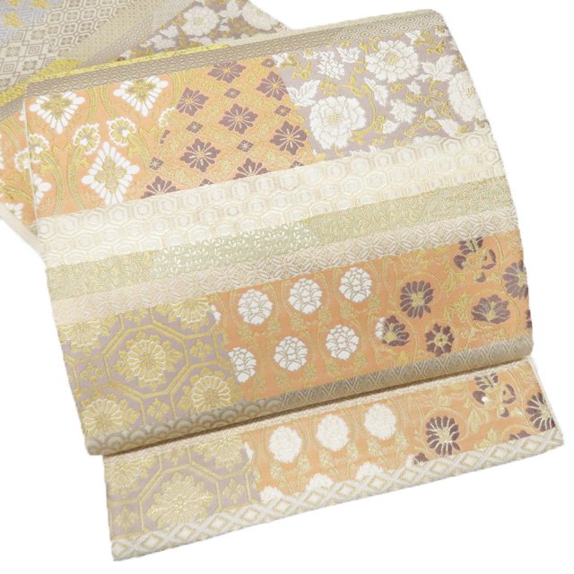 【 中古 】 袋帯 リサイクル 正絹 フォーマル 仕立て上がり 六通 有職文様 蜀江 青海波 立涌 箔糸 象牙色 多色 金 A1266-11 [結婚式 お宮参り 七五三 式典 お茶会 お茶席 茶道 利休忌 送料無料 きもの北條]