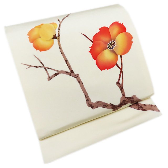 ＼ FINAL PRICE ／ 【 中古 】 名古屋帯 なごや帯 リサイクル 正絹 カジュアル 仕立て上がり 花の図 生成色 多色 A954-12 [ 和服 お茶会 お茶席 茶道 着物 帯 きもの kimono アウトレット 送料無料 きもの北條]