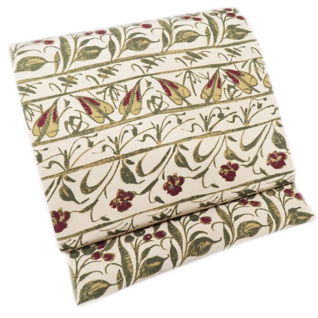 ＼ FINAL PRICE ／ 【 中古 】 開き名古屋帯 なごや帯 リサイクル 正絹 カジュアル 仕立て上がり 全通 植物文様 亜麻色 多色 A961-12 [和服 お茶会 お茶席 茶道 kimono アウトレット 送料無料 きもの北條]