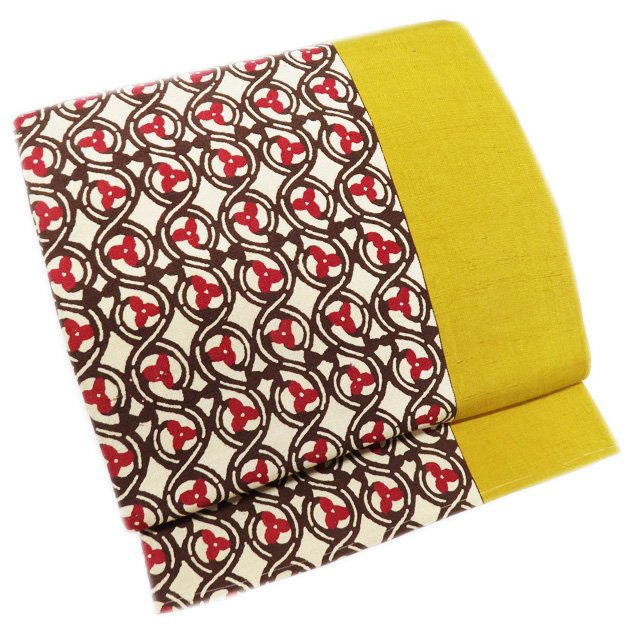 ＼ FINAL PRICE ／ 【 中古 】 名古屋帯 なごや帯 リサイクル 正絹 紬地 カジュアル 仕立て上がり 花模様 全通 櫨染色 灰白色 赤色 茶色 A968-12 [ 和服 着物 帯 きもの kimono アウトレット 普段使い 送料無料 きもの北條]