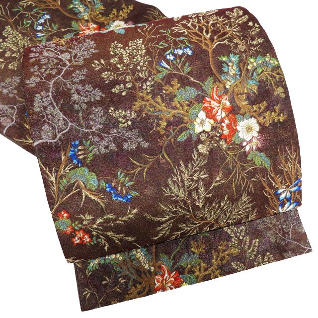 Rakuten - 【 未使用 】 袋帯 正絹 フォーマル 六通 花模様 箔糸 焦茶色 多色 金 A976-12 [ 和服 お茶会 お茶席 茶道 着物 帯 kimono 通販 購入 送料無料 きもの北條]