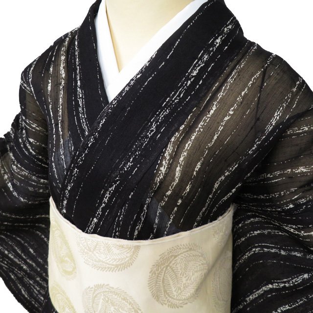 Rakuten - 【 中古 】 特選 夏物 小紋 リサイクル着物 正絹 紬地 カジュアル 縦縞模様 黒色 白色 身丈168cm 裄68cm L トール A992-12 [ 和服 夏 きもの 普段着 kimono アウトレット 送料無料 きもの北條]