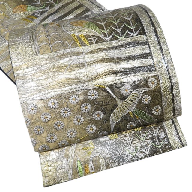 【 中古 】 袋帯 リサイクル フォーマル 仕立て上がり 六通 金唐皮 金唐革 花鳥模様 多色 金銀 A1287-12 [結婚式 お宮参り 七五三 式典 お茶会 お茶席 茶道 利休忌 送料無料 きもの北條]