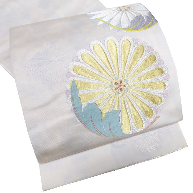 【 中古 】 袋帯 リサイクル 正絹 フォーマル 仕立て上がり 六通 菊と松模様 箔糸 灰白色 多色 金銀 A1193-13 [結婚式 お宮参り お茶会 お茶席 茶道 七五三 式典 利休忌 送料無料 きもの北條]