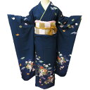 【 中古 】 振袖 着物 リサイクル 正絹 袷 フォーマル 金駒刺繍 花籠 暈し 紺色 褐返色 多色 身丈160cm 裄68.5cm M A867-14 [ 和...