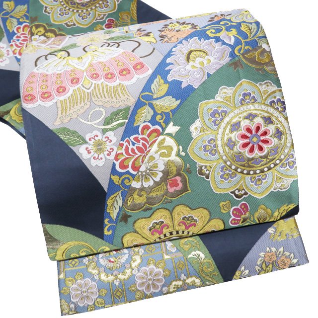 Rakuten - 【 中古 】 袋帯 リサイクル 正絹 フォーマル 仕立て上がり 六通 青海花華文 花兎 隠れ蓑 箔糸 錆鼠色 多色 金 A970-14 [ 和服 お茶会 お茶席 茶道 着物 帯 kimono 通販 購入 送料無料 きもの北條]