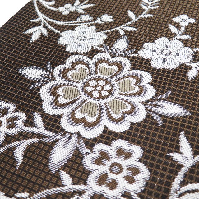 【 未使用 】 袋帯 正絹 フォーマル 仕立て上がり 六通 西陣織 ラベル付き 格子模様 花模様 桜 焦茶色 銀 A975-14 [ 和服 お茶会 お茶席 茶道 着物 帯 kimono 通販 購入 送料無料 きもの北條]