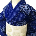 【 中古 】 夏物 浴衣 リサイクル着物 木綿 カジュアル 絞り染め 蝶模様 紺藍色 多色 身丈156cm 裄65cm M A1022-16 [ ゆかた 洗える...