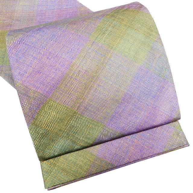 【 未使用 】 袋帯 正絹 フォーマル 仕立て上がり 全通 組織 組帯 金通し 紫系色 黄緑系色 多色 A1127-16 [結婚式 お宮参り お茶会 お茶席 茶道 七五三 式典 kimono 送料無料 きもの北條]のサムネイル