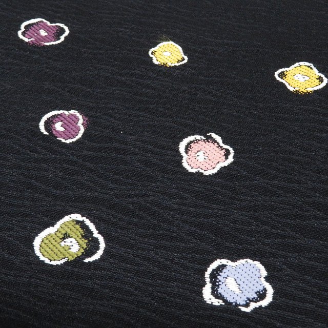 【 中古 】 名古屋帯 なごや帯 リサイクル 正絹 カジュアル 仕立て上がり 花模様 黒色 多色 A1175-16 [和服 お茶会 お茶席 茶道 kimono アウトレット 送料無料 きもの北條]