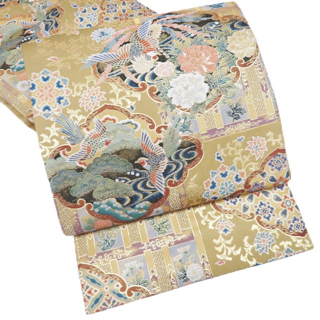 【 中古 】 袋帯 リサイクル 正絹 フォーマル 仕立て上がり 六通 東照宮玉彩文 花鳥 箔糸 榛色 多色 金 A1209-16 [結婚式 お宮参り お茶会 お茶席 茶道 七五三 式典 利休忌 送料無料 きもの北條]
