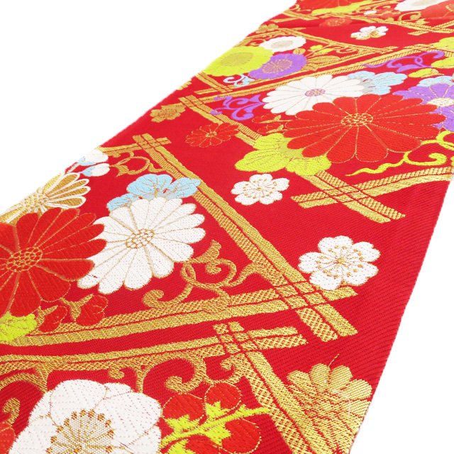＼ FINAL PRICE ／ 【 中古 】 振袖用 袋帯 リサイクル 着物 菱に花模様 梅 桜 菊 正絹 成人式 結婚式 結納 パーティー A816-17 [ 正絹 アウトレット 振袖 袋帯 kimono 販売 セール バーゲン 送料無料 きもの北條]